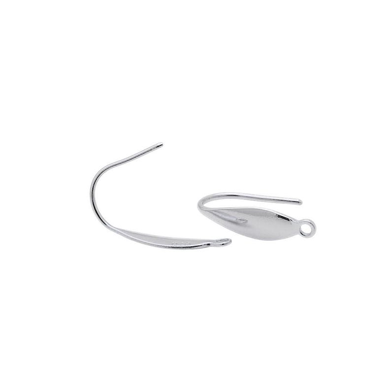 May include: Two silver-toned metal earring hooks with a curved, leaf-shaped design. Each hook features a smooth, polished finish and a small circular loop at the end for attaching jewelry components, presented against a plain white background.