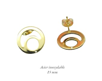 4 supports de boucles d'oreilles puces forme cercle évidé en acier inoxydable or, plaqué or 24K, BOA112