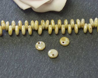 10 Czech glass beads 6 mm opaque beige picasso lens PTC220