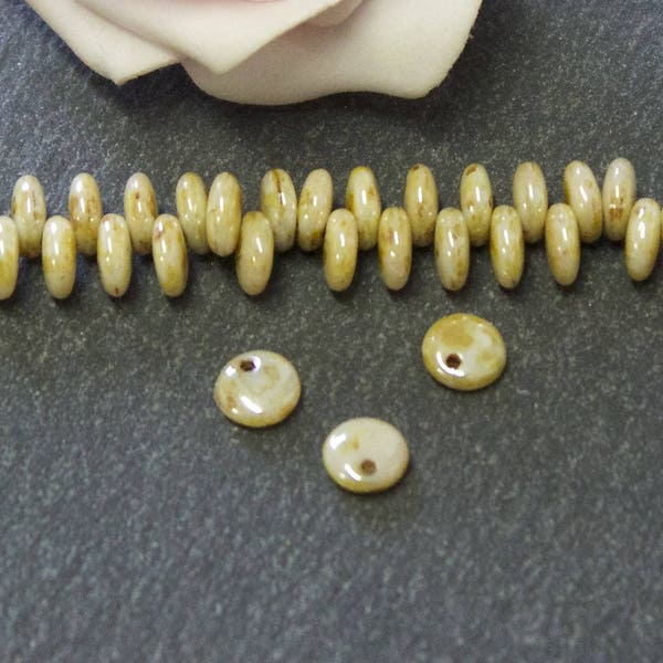 10 perles en verre tchèque lentille de 6 mm opaque beige picasso PTC220