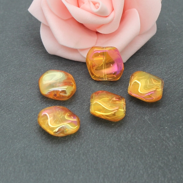 8 perles en verre, forme irrégulière, orange rose, 18 x 17 mm, PV209