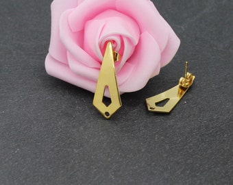 2 geometric shaped earring supports in gold stainless steel, 28 x 11 mm, BOA72