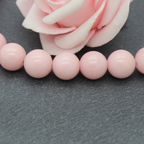 10 perles de jade Mashan 10 mm coloris rose clair PEJ156