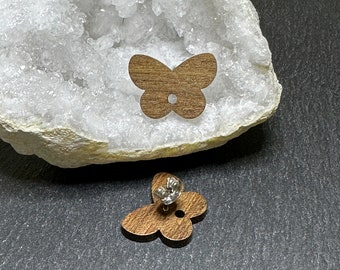 4 soportes para aretes de mariposa en madera de nogal y acero inoxidable 304, WB07