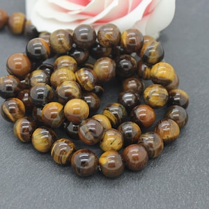 10 round tiger eye beads grade AB, 10 mm PG307