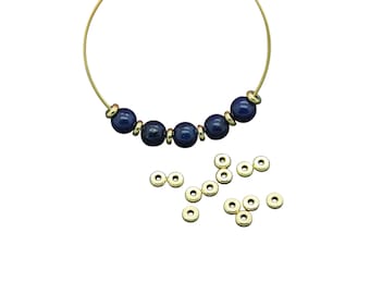 50 perles intercalaires, perles séparateurs, rondelles, en laiton brut, 4 x 1,5 mm, PMD12