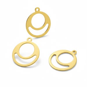 6 ciondoli rotondi con paillettes cave in acciaio inossidabile 201, placcati oro 24k, 16 x 18,5 mm, creazione di gioielli, AC826
