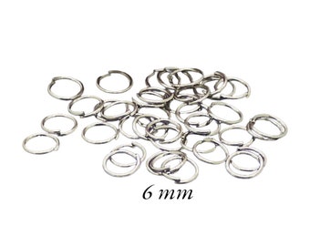 6 mm: approximately 300 open jump rings in platinum silver metal AP117