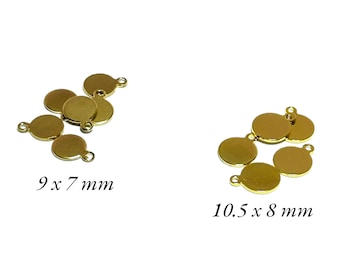 6 round charms, sequins, gold-plated 304 stainless steel, 9x7 mm or 10.5 x 8 mm, jewelry making supplies