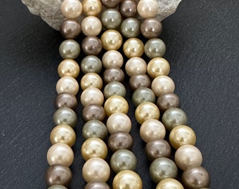 10 perles rondes coquillage, grade A, 8 mm, crème/kaki/mordoré/jaune, PG453