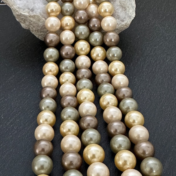 10 perles rondes coquillage, grade A, 8 mm, crème/kaki/mordoré/jaune, PG453