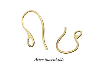 6 gold stainless steel earring hooks, 22x11.5 mm, ion plating, BOA41