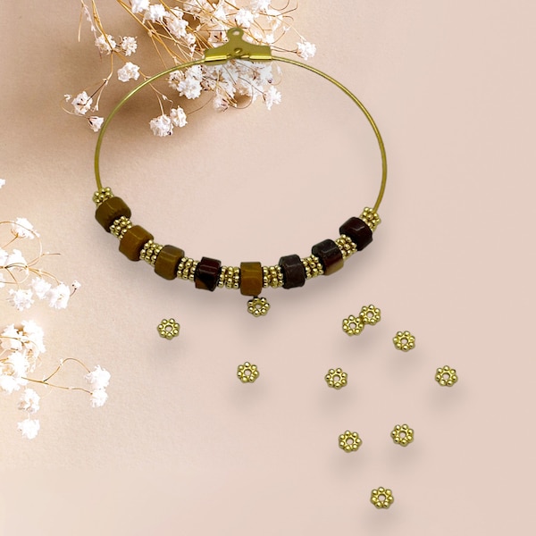 10 mini perles intercalaires fleur en acier inoxydable, plaqué or 18K, de 3 mm, PMD05