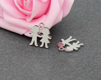 4 charms, couple of children, stainless steel, 14x13 mm AC106