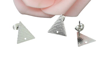 4 supports de boucles d'oreilles puces forme triangle en acier inoxydable, BOA90