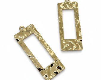 2 rectangular pendants with wavy and hollowed-out shapes, in 18K gold-plated brass, 40 x 15 mm, jewelry design, BR107