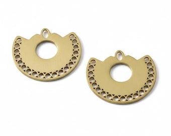 Colgantes con conector semicircular en acero inoxidable 316L con baño de oro de 18k y baño de iones, 19 x 22 mm, diseño de joyería AC596