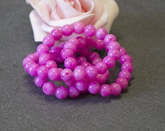 30 perles de jade Mashan coloris fuchsia 6 mm PEJ64