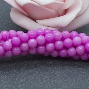 Mashan jade round beads 4 mm, fuchsia color, jewelry making PEJ142