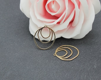 2 colgantes de círculos irregulares, en latón bañado en oro de 18 quilates, 24 mm x 21 mm, material para bisutería, BR613