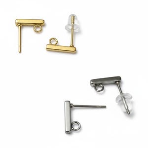 Supports boucles d'oreilles puces rectangles, acier inoxydable, argent ou doré, fournitures création bijoux