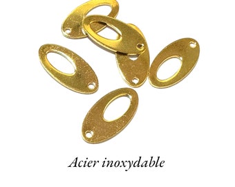 6 oval charms in gold stainless steel, 24K gold plated, 16 x 8 mm, AC781