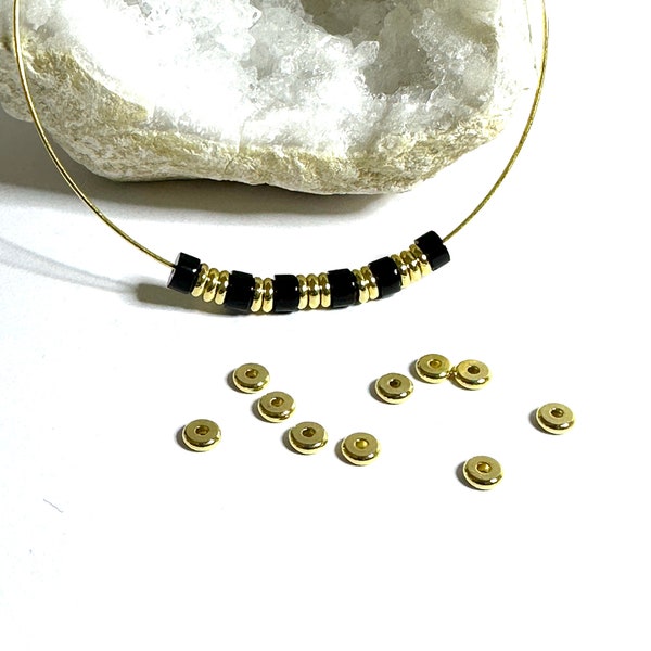 30 perles intercalaires rondelles en acier inoxydable 304 plaqué or 18K, de 4 x 1.2 mm, AC854