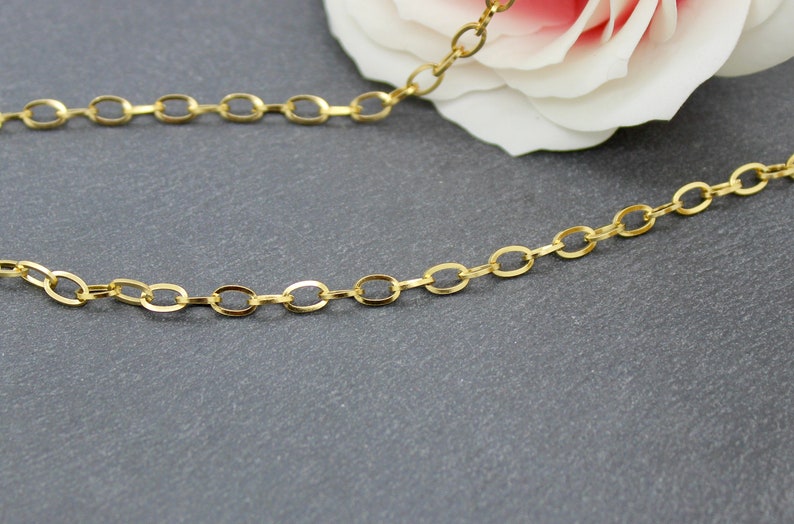 One Meter of Unwelded Chain, Flat Oval Link, 18K Gold Plated Stainless Steel, Ion Plated, 7 x 4mm, CH24 image 1