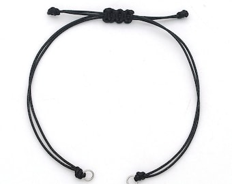 5 braided bracelets in waxed polyester, stainless steel rings, 13~14 cm