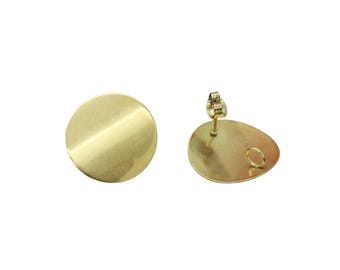 2 runde und gebogene Ohrsteckerrohlinge aus vergoldetem Edelstahl, 20 mm, Schmuckherstellung, BOA104