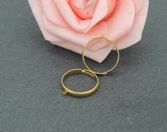 2 adjustable ring holders in 304 gold stainless steel, one ring for charm or pearl