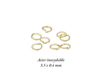 3.5 x 0.4 mm : 50 anneaux ouverts, acier inoxydable doré, 3.5 mm AP170