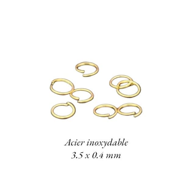 3.5 x 0.4 mm : 50 anneaux ouverts, acier inoxydable doré, 3.5 mm AP170
