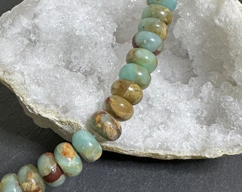 10 perles rondelles de pierre de Jaspe aqua terra, 8 x 5 mm, PG448