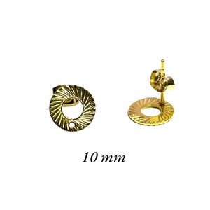 4 stud earring supports, gold stainless steel, 10 mm BOA189