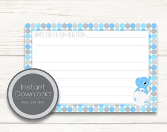 Blue Dinosaur Baby Shower | Printable 4x6 Advice Card| Instant Download | Mom-to-be Advice Card