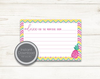 Summer Pineapple Baby Shower | Printable 4x6 Advice Card| Instant Download | Mom-to-be Advice Card