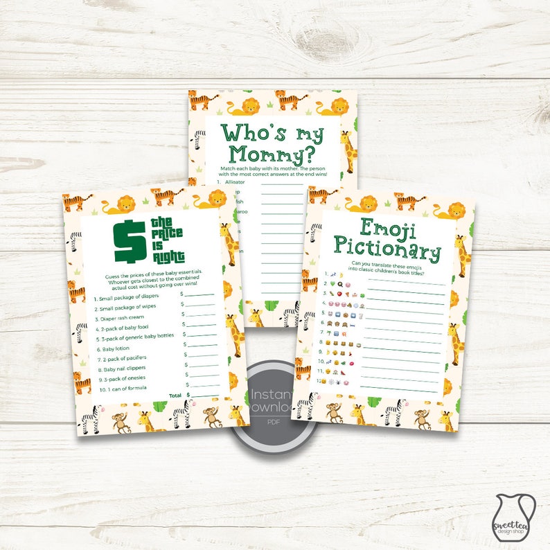 Jungle Safari Baby Shower Printable Baby Shower Games Etsy