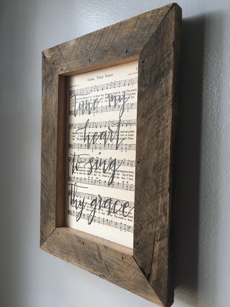 Wall Hanging Framed Reclaimed Wood Home Decor Hymnal Art Wall Hanging Come Thou Fount Hymn Hymn Decor