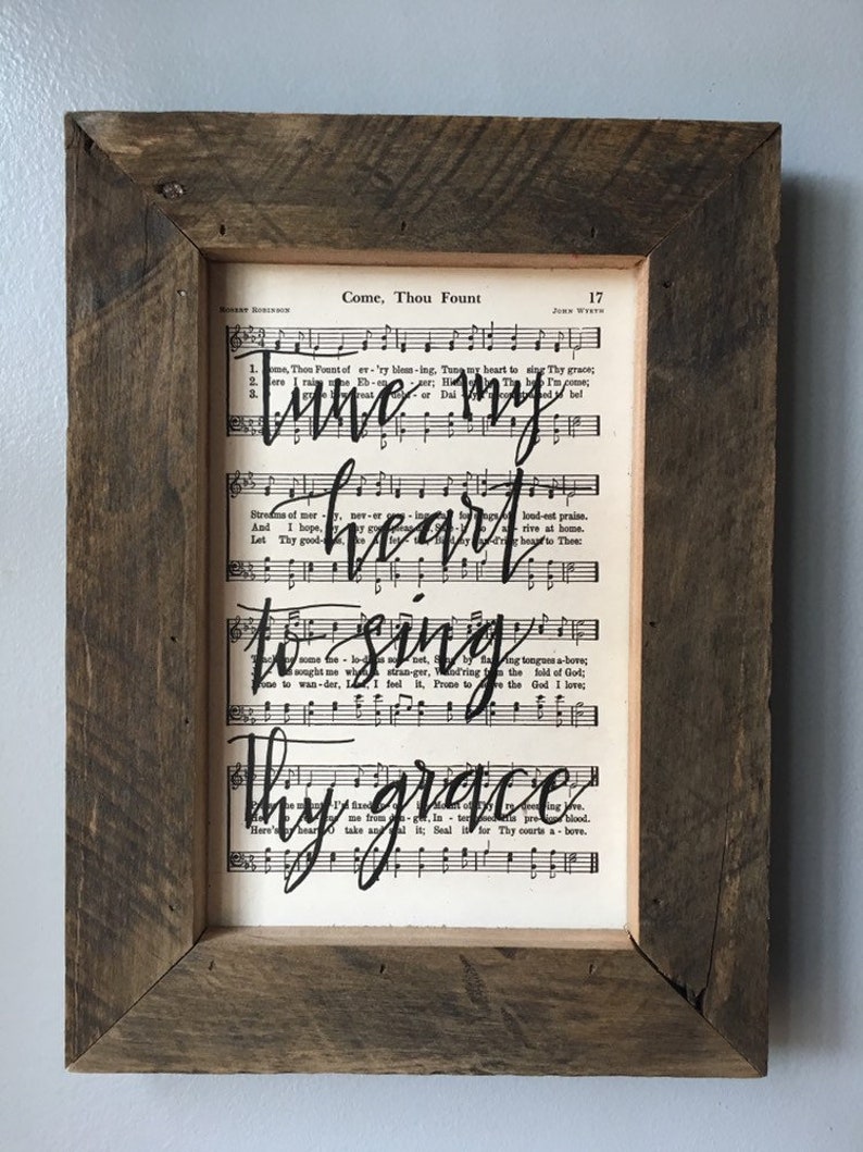 Wall Hanging Framed Reclaimed Wood Home Decor Hymnal Art Wall Hanging Come Thou Fount Hymn Hymn Decor