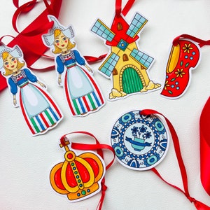 ARTE FOLK SCANDINAVA Targhette regalo fustellate, carta da regalo natalizia per le vacanze, bomboniera, bambini europei, bambini, mulino a vento olandese