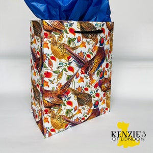 WOODLAND PHEASANT Christmas Gift Bag | Holiday Wrapping Paper Tote | Aviary Bird Cardinal New England thanksgiving