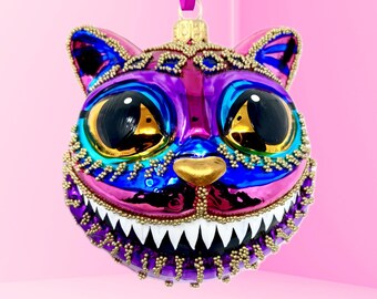 Pink Cheshire Cat Head Glass Ornament - Kenzies in Wonderland - Kenzies of London
