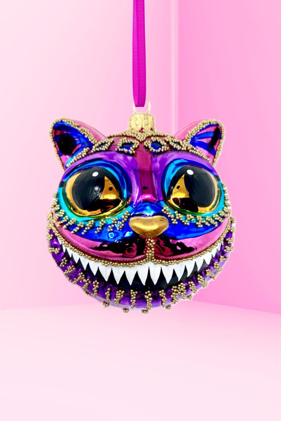 Pink Cheshire Cat Head Glass Ornament - Kenzies in Wonderland