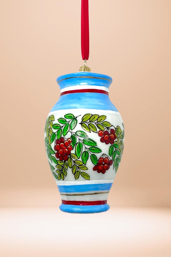 イスキア イタリア製 花瓶 ガラス オーナメント - 手描き/ハンドメイド