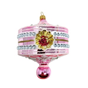 Roze harlekijn glazen ornament - handgeschilderd/handgemaakt Kenzies of London