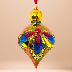 The Carretto Collection Glass Ornament - Hand Painted/Hand Made - Sparkling Gems - Kenzies of London "Golden Sparkle"