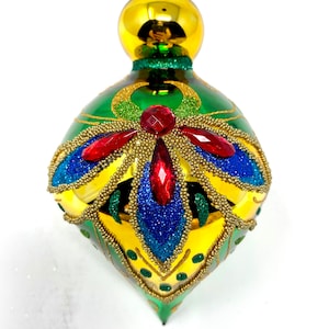 Glazen ornament uit de Carretto-collectie - Handgeschilderd/handgemaakt - Sprankelende edelstenen - Kenzies of London "Emerald Glow"