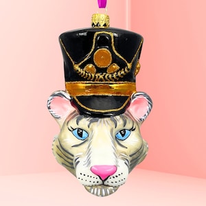 Large White Tiger Soldier Head Glass Ornament - Kenzington Guard Collection - Fox Hunt - Kenzies of London