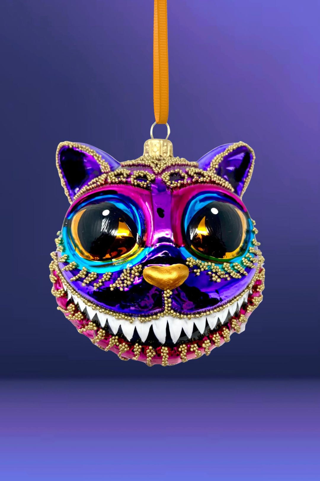 Purple Cheshire Cat Head Glass Ornament - Kenzies in Wonderland
